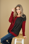 On Your Mind Color Block Twist Top in Black and Burgundy