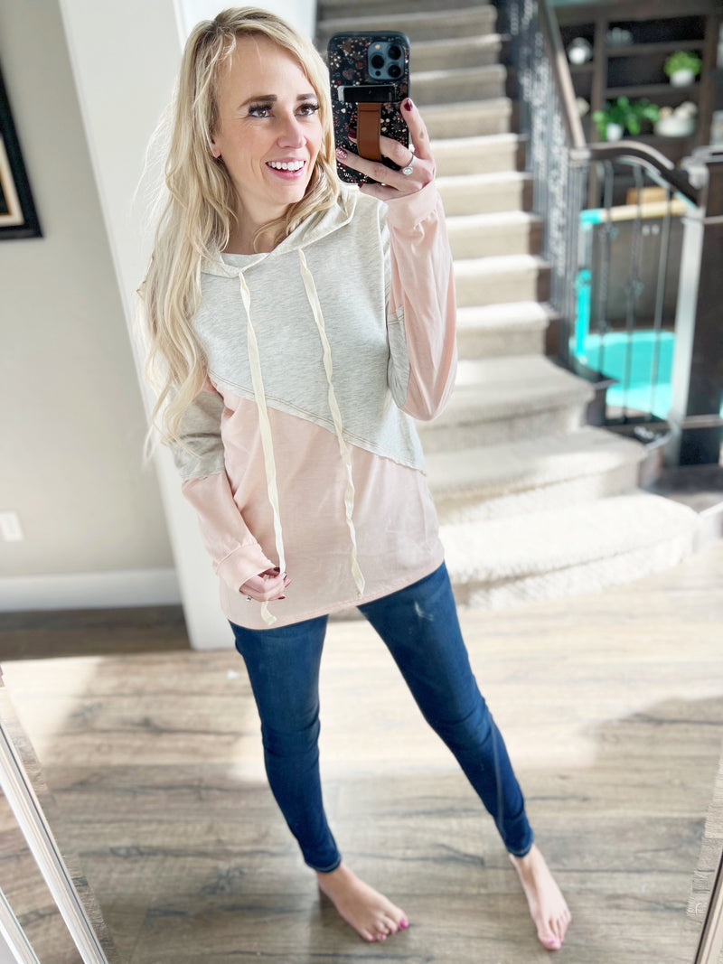 Sweet Nothings Color Block Hoodie in Gray and Blush