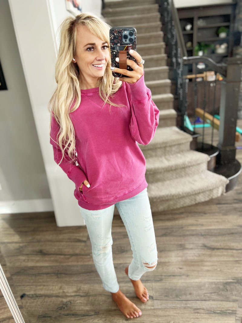 Walking Along Pullover in Wine