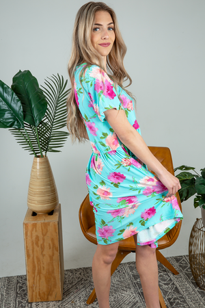 Never Forget Floral Dress in Bright Teal (SALE)