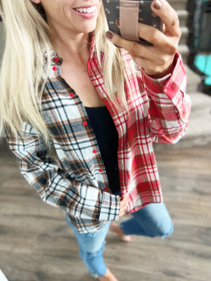 Coming For You Mixed Plaid Top in Black and Red