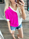 Best Girl Half Sleeve Color Block Top in Fuchsia and Ivory