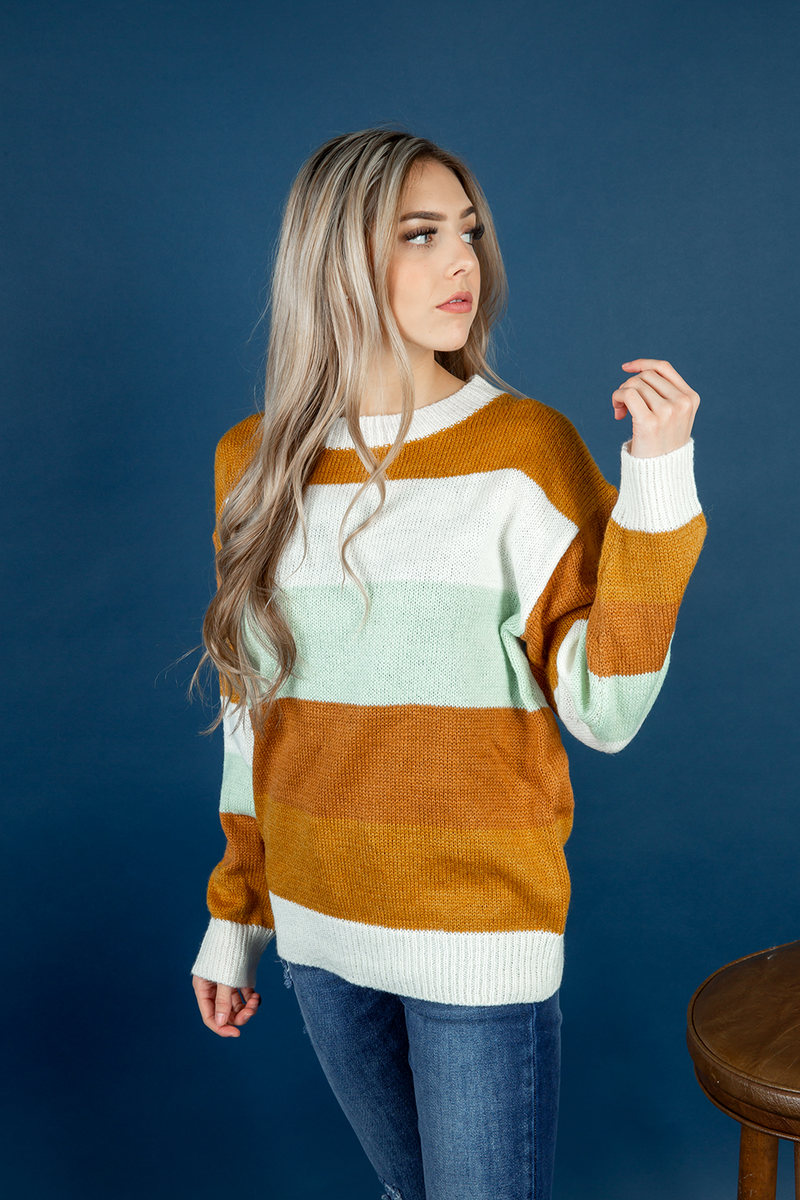 Tell Me Something Color Block Knit Sweater in Mustard, Cream and Mint (SALE)