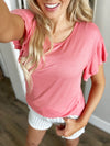 Never Give Up Ruffle Short Sleeve in Coral
