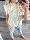 Yearbook Picture Ruffle Tank in Soft Yellow and Lavender Floral
