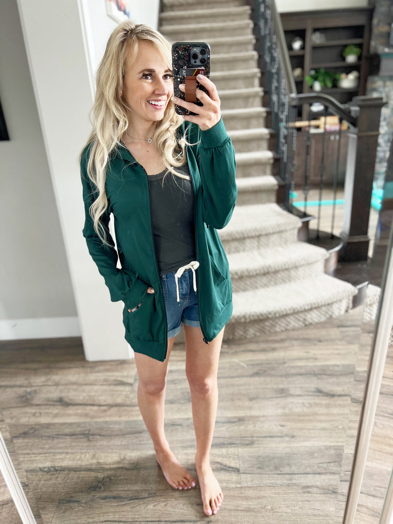 Came Into My Life Zip-Up Hoodie in Hunter Green