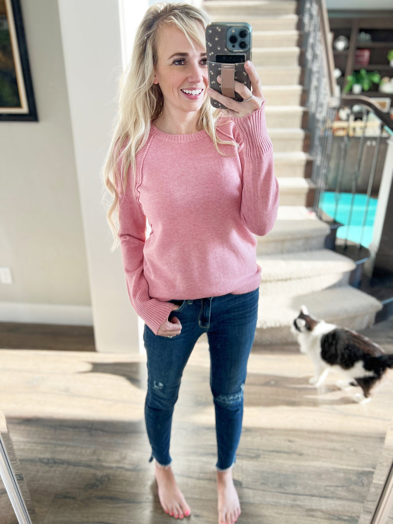 Keep Running Crew Neck Sweater in Light Pink