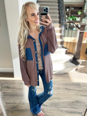 Made For This Ribbed Shacket in Chocolate and Navy