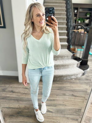 I Needed It 3/4 Sleeve V-Neck Top in Mint