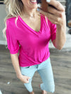Out Of Interest Puff Sleeve Top in Fuchsia