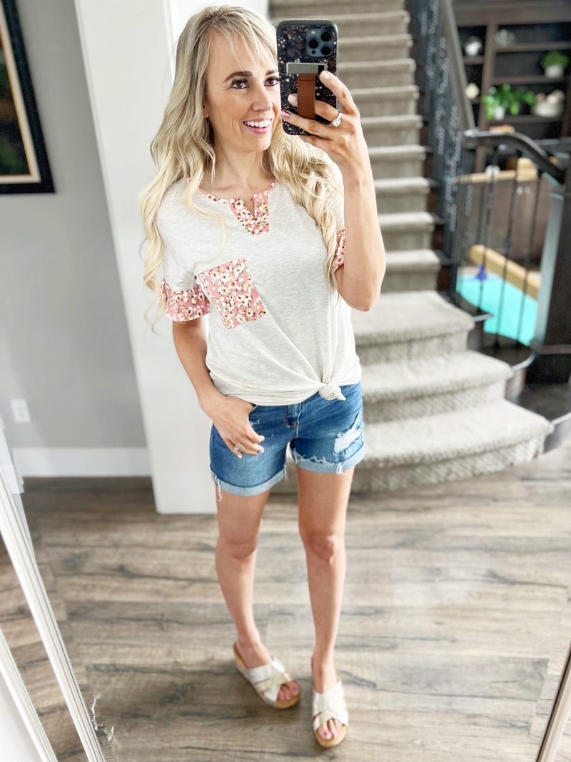Isn't She Lovely Floral Ruffle Sleeve Top in Pink and Oatmeal