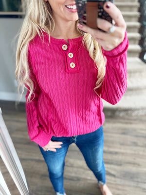 Queen of the Castle Cable Knit in Fuchsia
