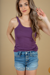 Want Me To Stay Ribbed Tank Top in Plum (SALE)