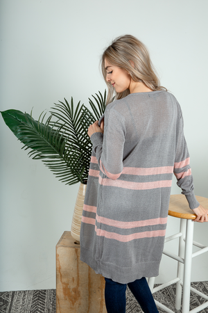 What I Mean Striped Cardigan in Gray (SALE)