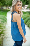 Talk To Me Criss Cross Back Tank Top in Teal (SALE)