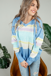 Nothing on Me Color Block Sweater Hoodie in Light Blue, Lavender, and Lemon (SALE)