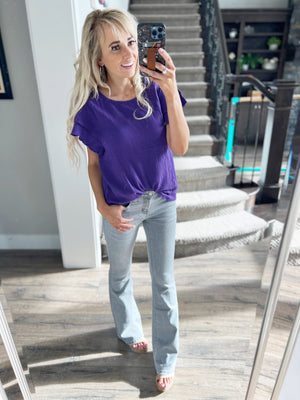 Night of My Life Ruffle Sleeve Top in Purple