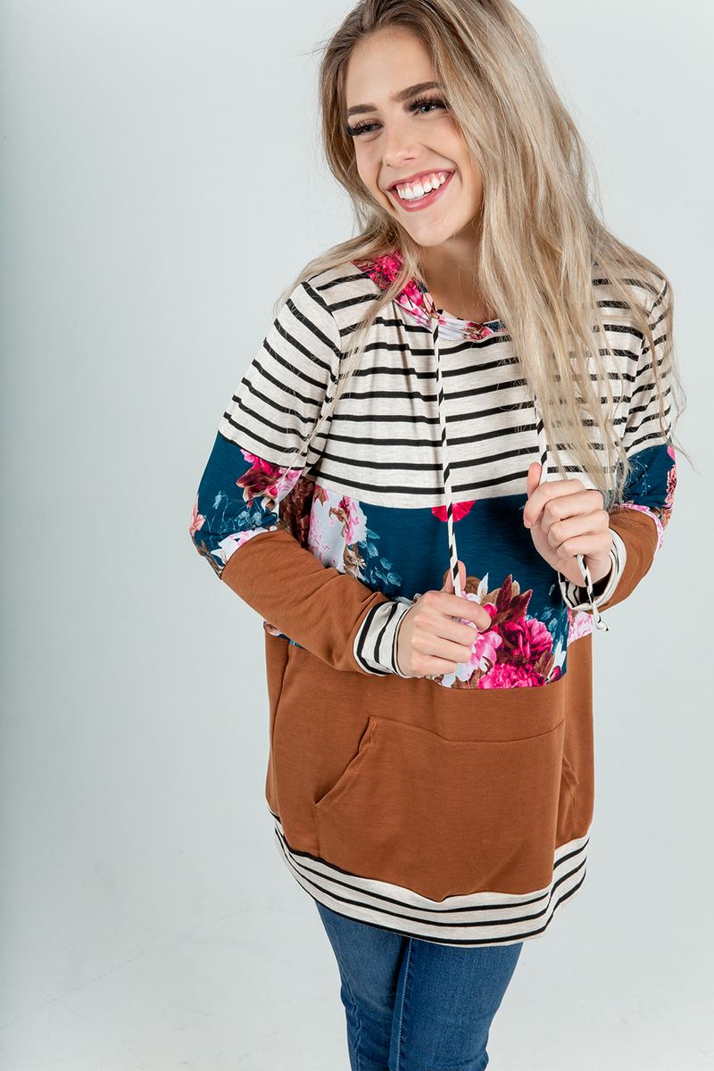 All Tonight Floral Hoodie in Navy and Rust (SALE)