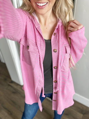 Remember When Hooded Shacket in Pink