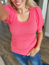You're Invited Sweater with Puffed Sleeves in Coral