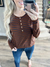 To The Top Striped Henley Top in Chestnut