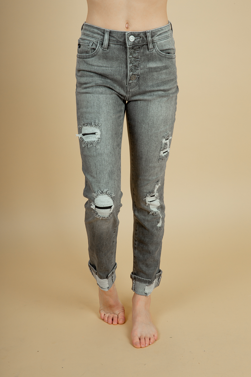 KanCan Coming Around Gray Distressed Straight Jeans (SALE)