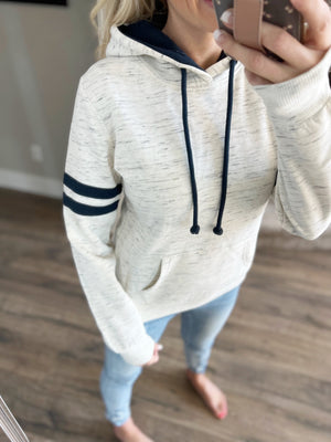 Burn Brighter Hoodie in Oatmeal and Navy