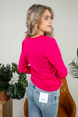 Let It Burn Long Sleeve Top in Fuchsia (SALE)