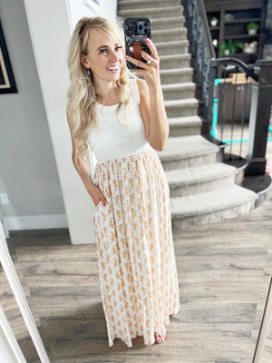 Wonderful World Sleeveless Ivory Floral Print Dress