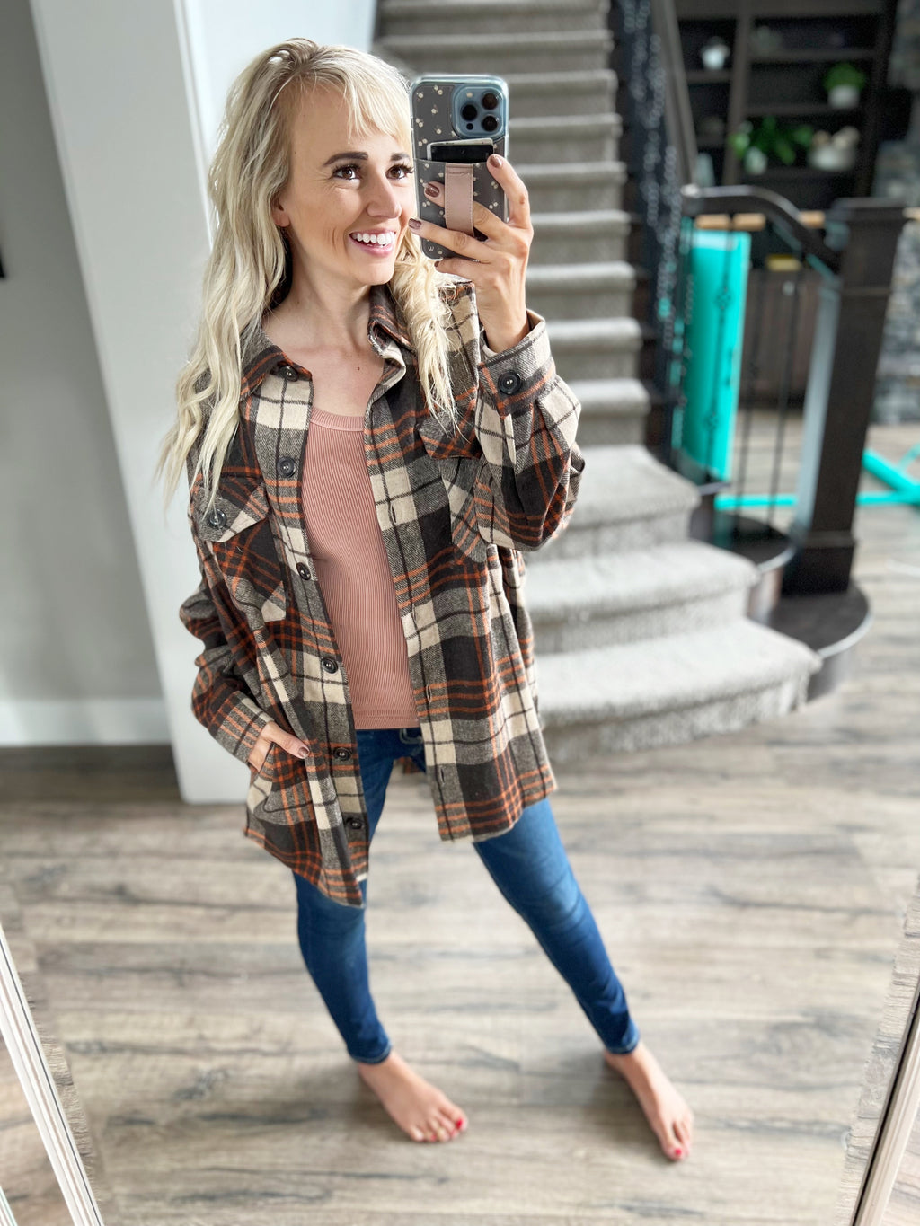 Certainly Plaid Shacket in Chocolate