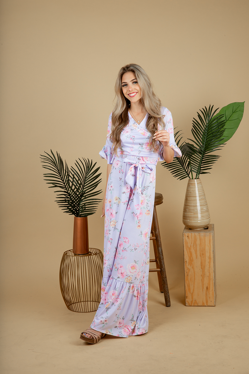 Fall on My Knees Floral Maxi Dress in Lavender