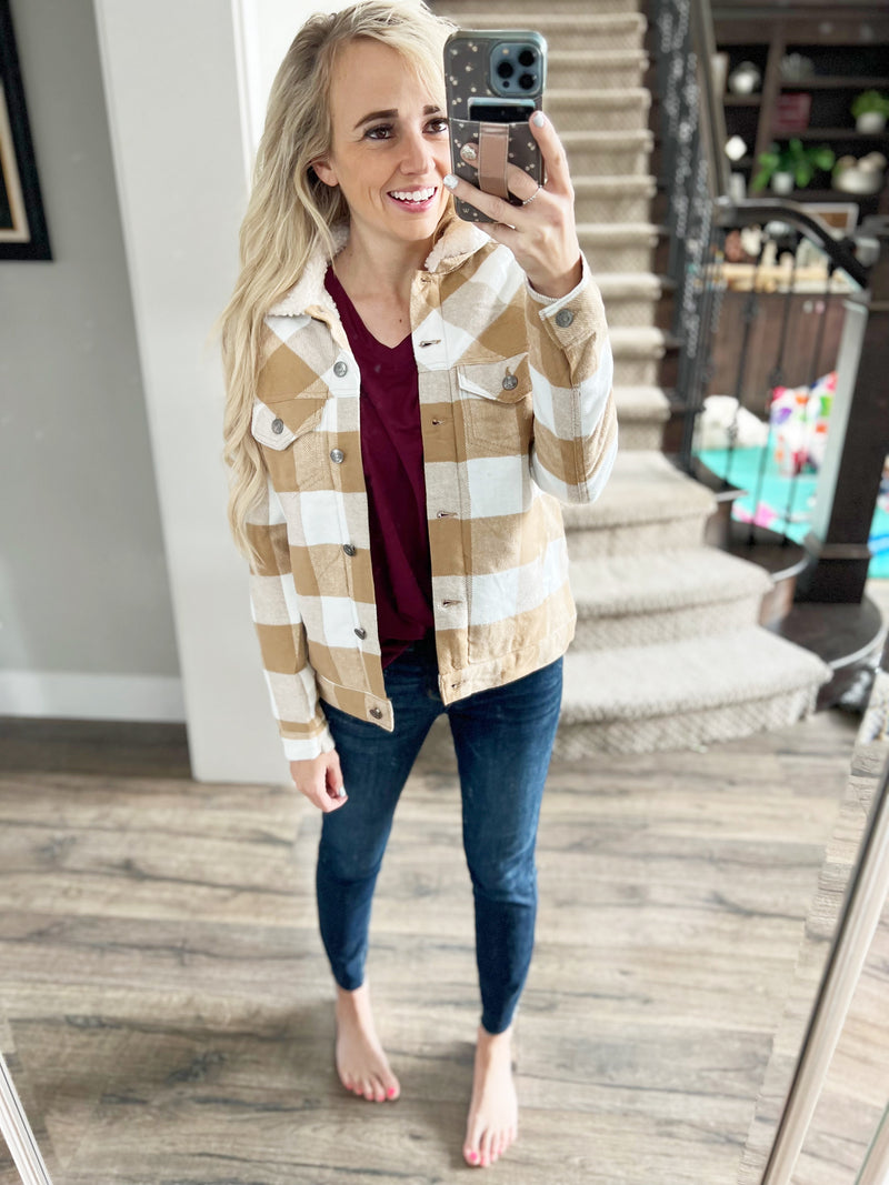 Listen Up Plaid Jacket in Taupe Plaid
