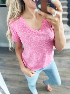 Another Look V-Neck Tee in Hot Pink