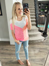 Feel You Top in Neon Coral, Pink and Ivory