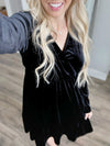 Jentsyn Velvet V-Neck Dress in Black