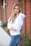 Fighting Me Zip Up Crop Hoodie in White