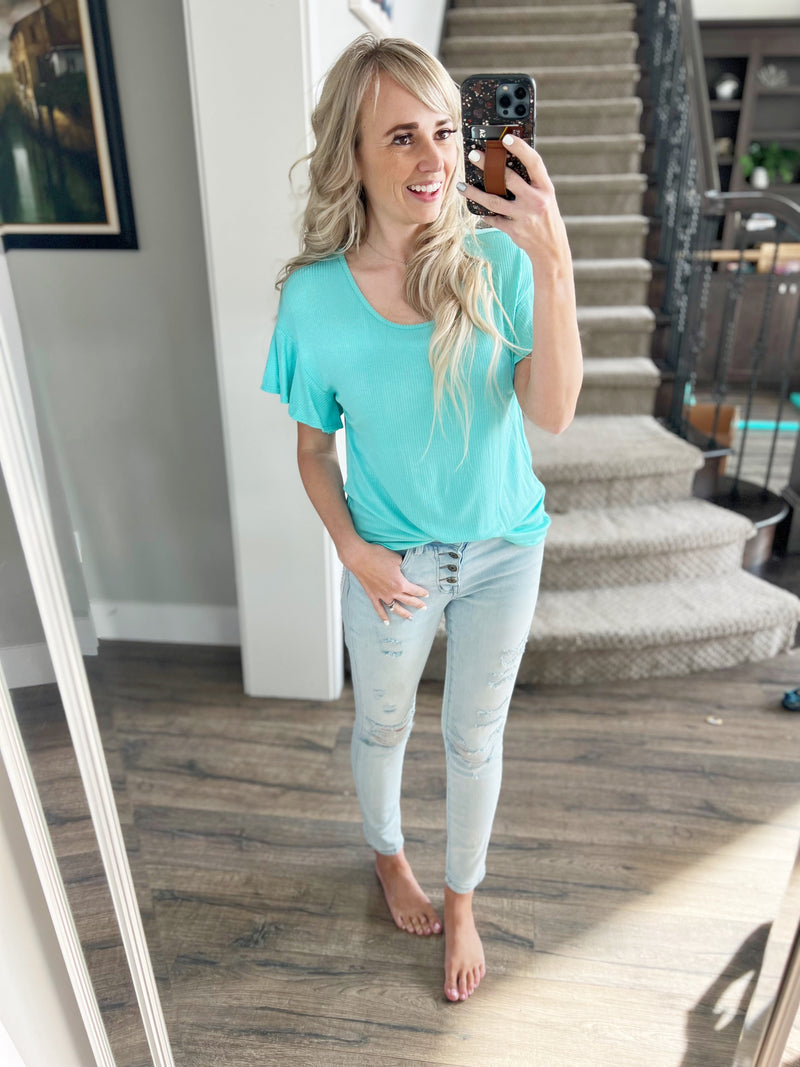 Never Give Up Ruffle Short Sleeve in Mint