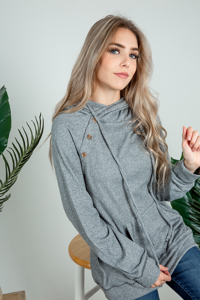 After Ribbed Double Hoodie in Gray (SALE)