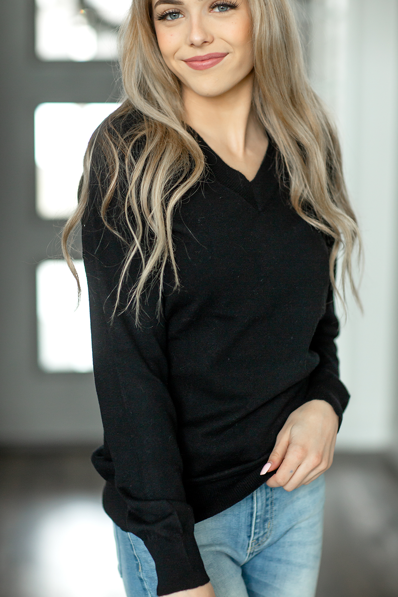 I Knew You V-Neck Sweater Top in Black