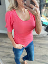 You're Invited Sweater with Puffed Sleeves in Coral