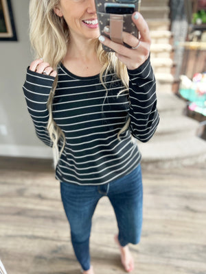 Remember These Times Striped Top in Black