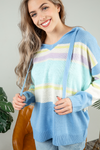 Nothing on Me Color Block Sweater Hoodie in Light Blue, Lavender, and Lemon (SALE)