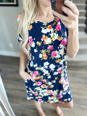 Sunny Days Floral Dress in Navy