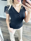 Rule Breaker Short Sleeve with Lace Cap Sleeves in Black
