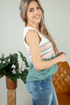 One Last Time Striped Color Block Sweater Tank in Teal