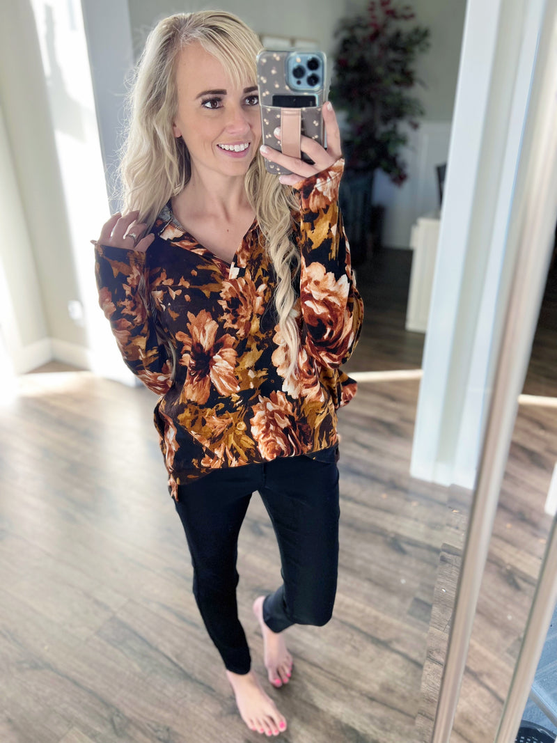 Breathe In Floral Hoodie in Rust