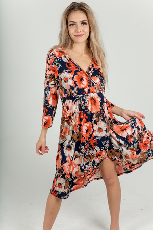 Made for One Floral Wrap Dress in Navy (SALE)