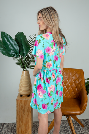 Never Forget Floral Dress in Bright Teal (SALE)