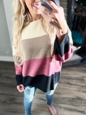 Come Get Me Color Block Sweater in Cream, Mocha, Raspberry, and Black (SALE)