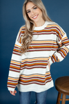 Falling Behind Striped Sweater in Rust and Olive